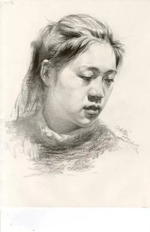 许鸿维 黄志勇 毛衣 女青年 四分之三 素描 素描头像