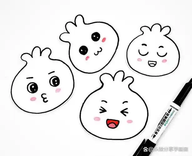 小笼包添加丰富可爱的表情将画好的小笼包剪下来粘贴在蒸笼里注意摆放