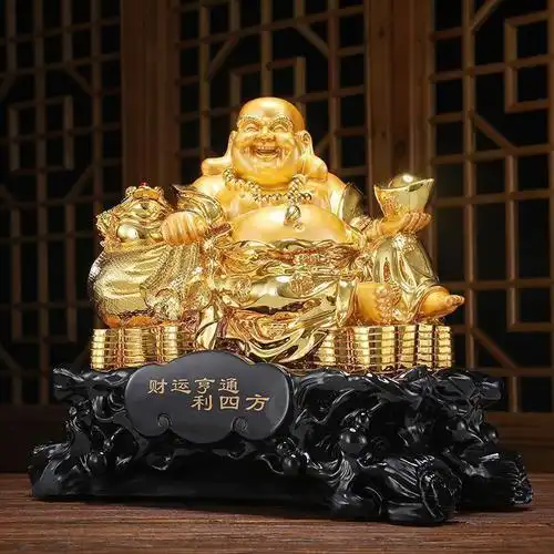 美帮汇财运亨通摆件弥勒佛像布袋大肚笑佛元宝家用供奉居家客厅