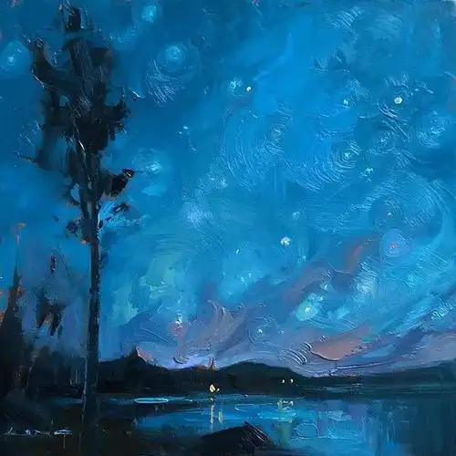 蔚蓝星空油画油画棒丙烯临摹素材