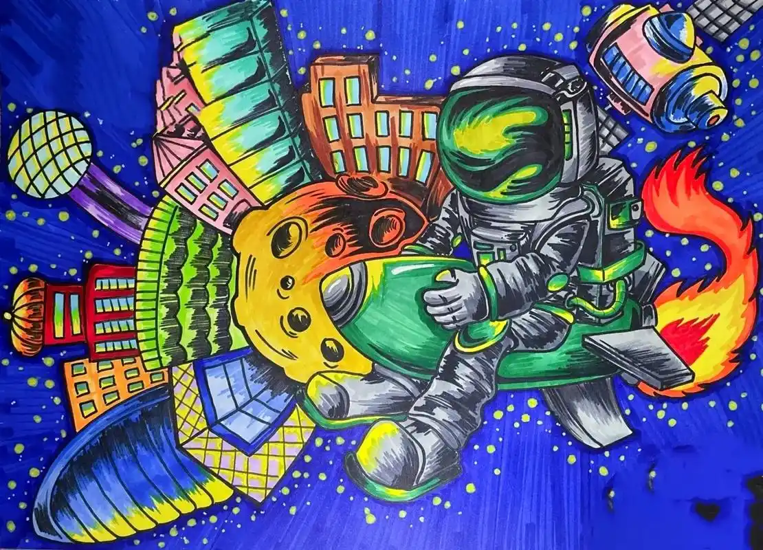 科幻画作品4开纸 #科幻画 #科幻画素材 #科幻画作品