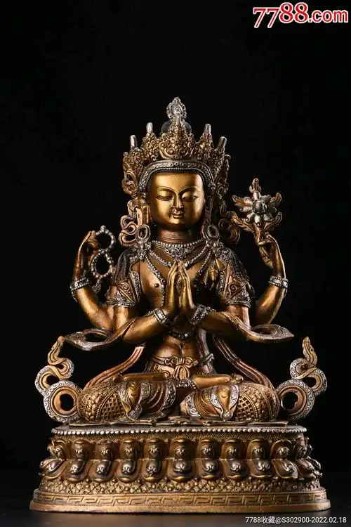 彩绘四臂观音像,高31,宽22x14-价格:1800元-se85430410-铜像/铜佛像