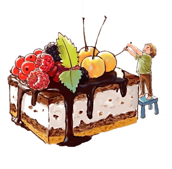 卡通吃蛋糕男孩