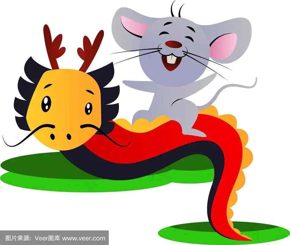 卡通中国老鼠和龙在白色