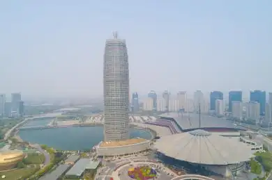 航拍河南郑州郑东新区cbd大玉米楼