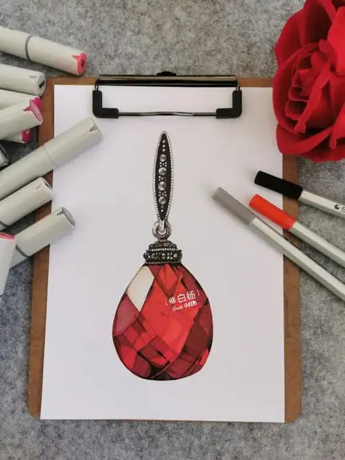 马克笔手绘红宝石耳坠