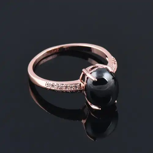 现货椭圆形黑色猫眼石微镶戒指批发新潮款女奢华指环小众设计感