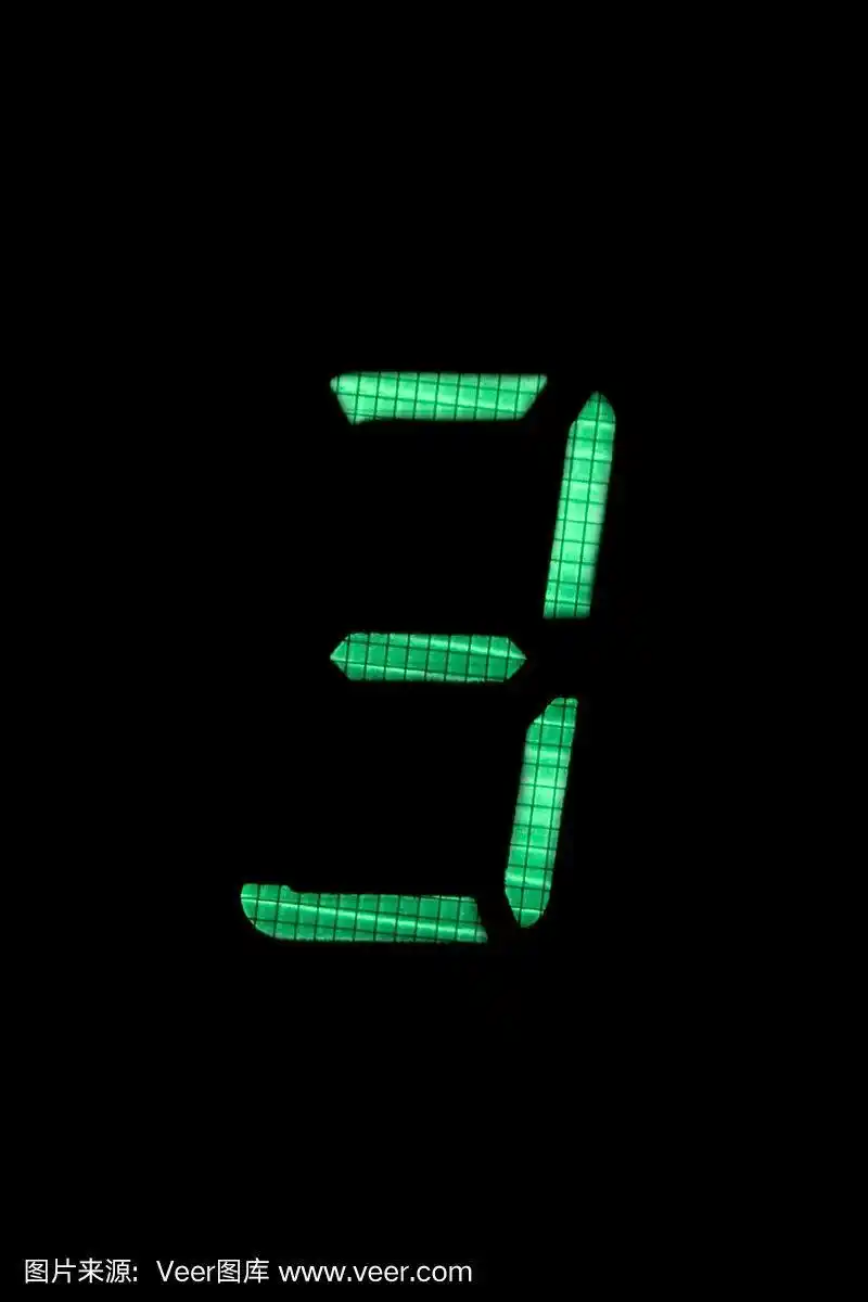 数字3,黑色背景,绿色
