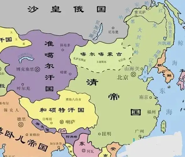 1690年清朝初期疆域(康熙29年) 清朝统一台湾的明郑政权,全国正式统一