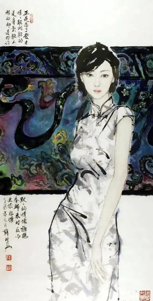 一组水墨旗袍,感受东方女性之美|薛林兴人物画