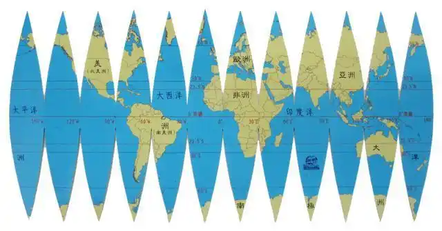 片纺锤形的贴纸,下面是展开图,一围起来就是整个地球表面了