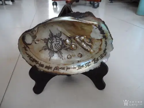 天然河蚌皮雕刻摆件