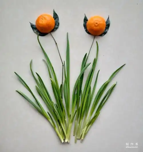 儿童简单手工拼贴画制作瓜果蔬菜创意拼贴画橘子水仙的手工拼贴制作