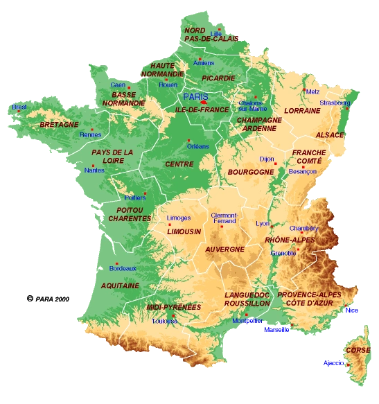 法国地形示意图 - 法国地图 - 地理教师网