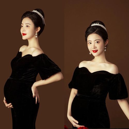 1078赫本明星款孕妇精编丝绒写真服装裙影楼拍孕照大肚妈咪照裙