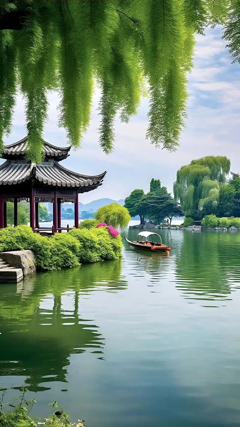 西湖美景.西湖美景尽收眼底,观景亭内景深适中,窗外的绿水青山 - 抖音