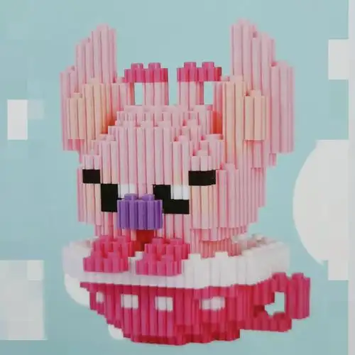 微颗粒积木图纸粉色杯子史迪仔