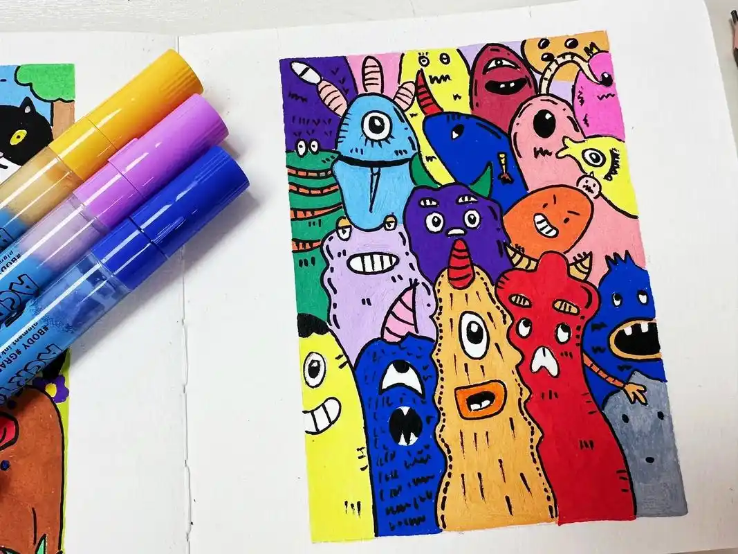 丙烯画|小怪兽90|多巴胺|手绘|0基础.