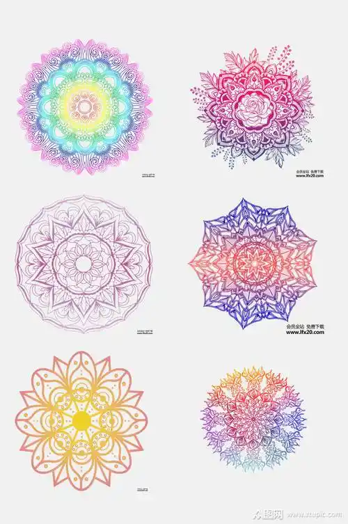 水彩中式曼陀罗圆形花纹免抠设计元素