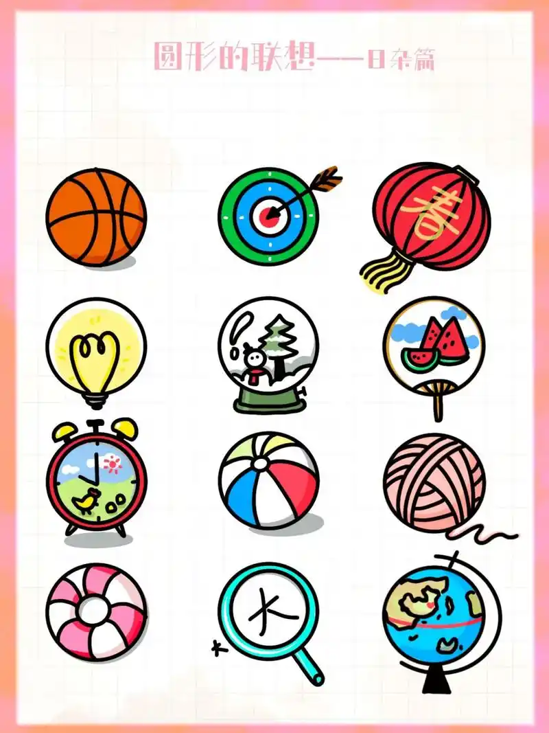 5手帐简笔画|素材|创意联想练习 圆5 软件:procreate 笔刷:勾边,填色