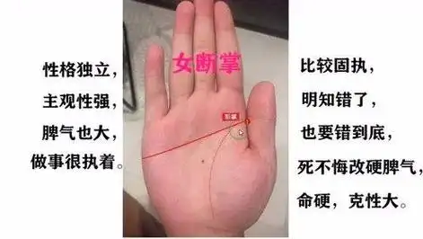 断掌其实是智慧线与感情线相交,从手掌的一端至另一端,成一直线横越的