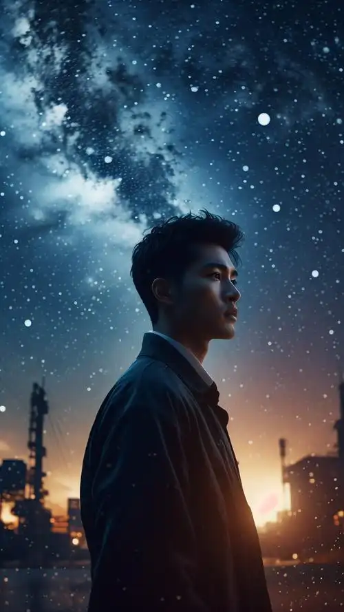 氛围感ins背景图,帅气男生站星空下🌌✨