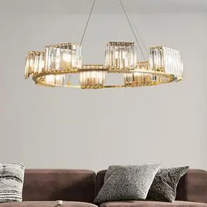简约现代别墅大厅水晶圆环吊灯网红轻奢家用全铜复式楼梯间客厅灯