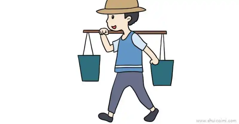 挑水儿童画怎么画挑水简笔画简单又好看