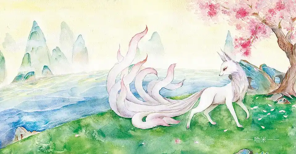 水彩九尾狐