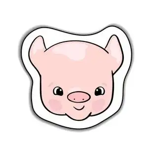 2019年动物标志.友善的猪, 粉红色的鼻子.卡通小猪的性格.家庭照片