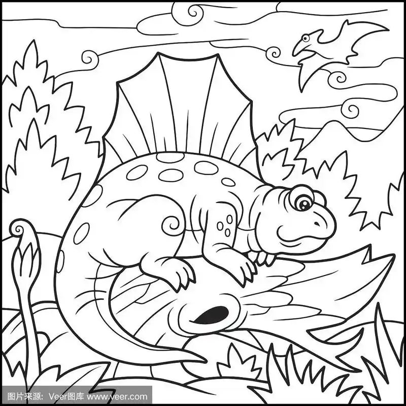 有趣的异齿龙,涂色书