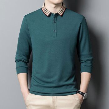 t恤>柒貔>柒貔轻奢男装男士纯色长袖恤带领衫男春秋季新款翻领打底衫