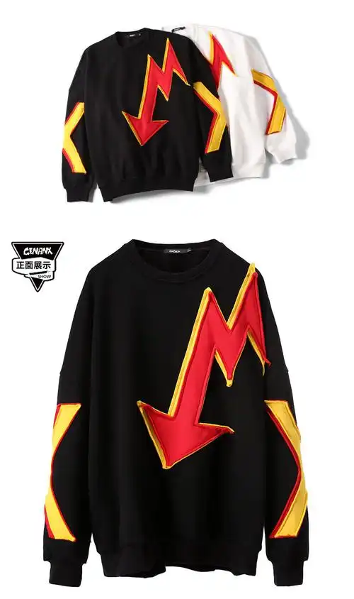 genanx/闪电潮牌 运动卫衣 oversize套头加绒欧美宽松情侣卫衣 潮牌