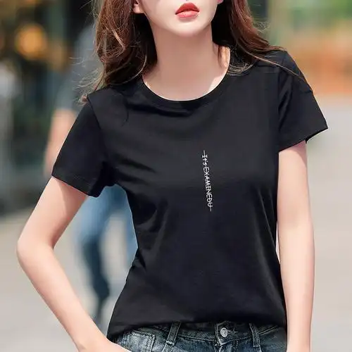 素琛(suoceu)女士t恤 素琛黑色上衣女 2019新款夏季衣服半袖女丅恤