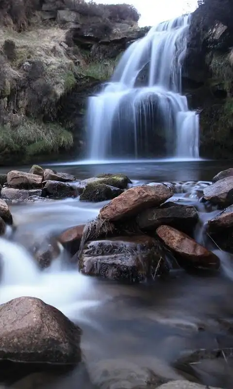download 480x800 waterfall, rocks, river wallpaper, background