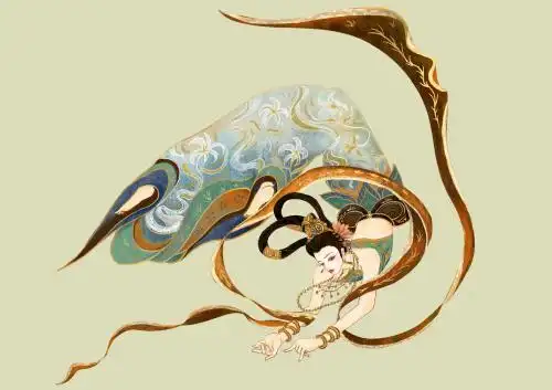 敦煌壁画岩彩仙女飞天图