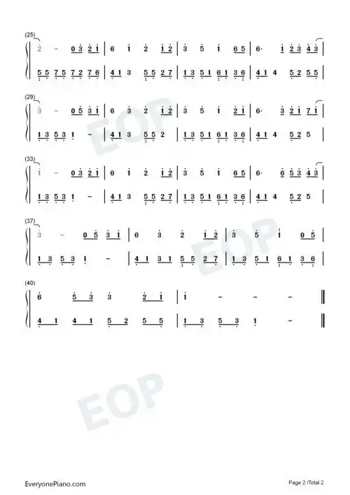 娃娃脸-c调简单版双手简谱预览2