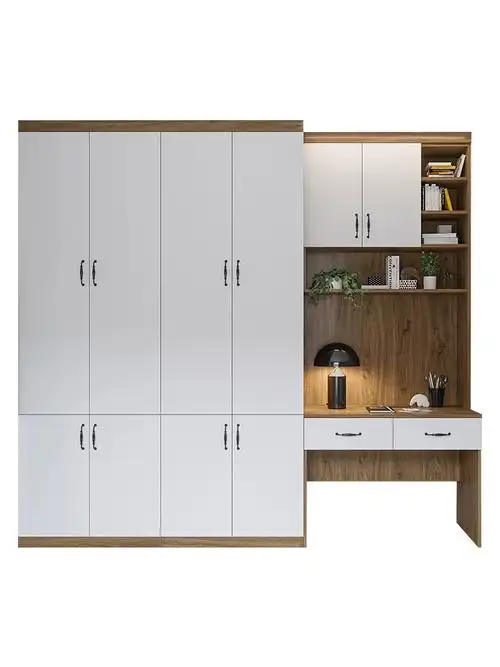 北欧六门大衣柜书柜书桌一体组合整体卧室定制板式简约现代衣橱