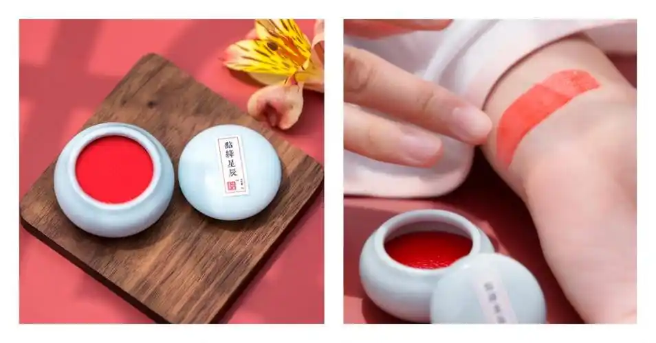 古法口脂胭脂植物制作鲜花古风口红陶瓷中国风古代唇脂唇膏 点绛星辰