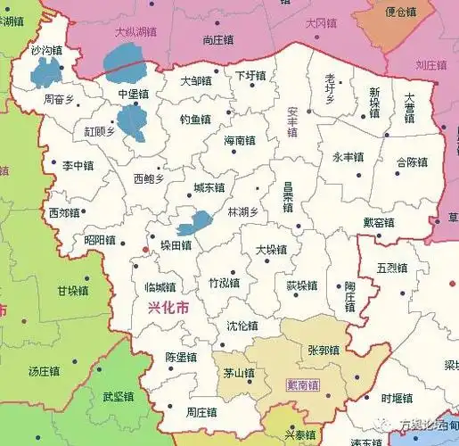 兴化市政区图(方舆论坛 蓝梦舟绘制)(3)变更泰兴市部分行政区划:撤销