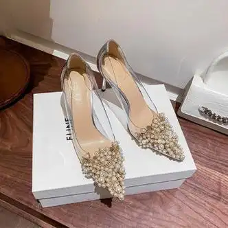 感小众透明高跟鞋女细跟年夏季新款香槟色法式单鞋礼服鞋银色5厘米34