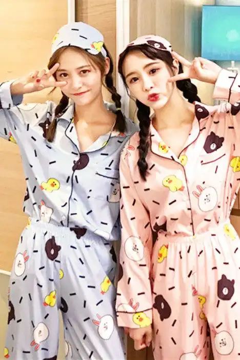 闺蜜装 布朗熊与可妮兔甜美开衬睡衣女韩版可爱休闲家居服套装