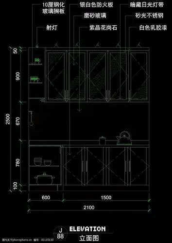 厨房剖面cad图块素材