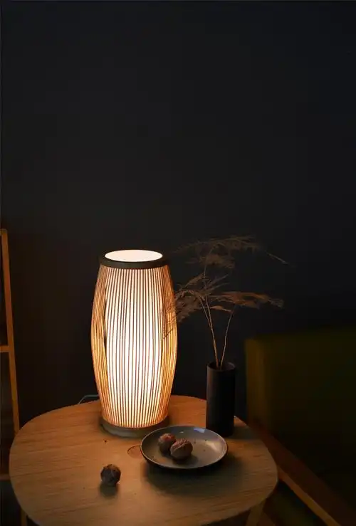 热销新中式竹艺木质田园床头台灯北欧简约酒店卧室创意led小台灯