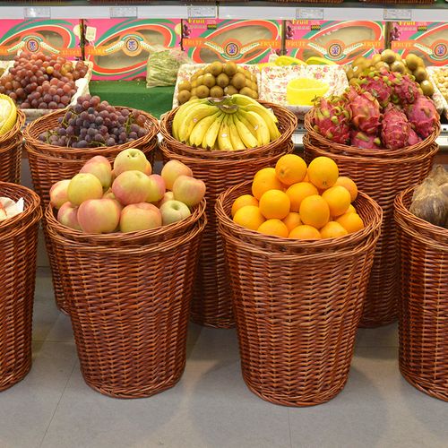 超市水果筐藤编摆放展示筐柳编篮收纳框水果店堆头篮商用陈列筐子