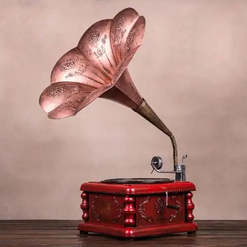 大喇叭留声机模型黑胶老式电唱机摆件复古铁皮留声机家居软装批发