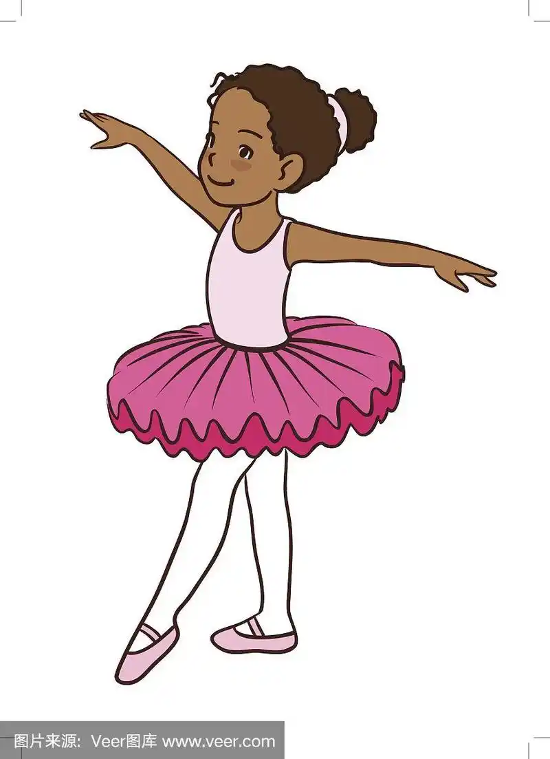 可爱的黑色皮肤的卡通芭蕾小女孩