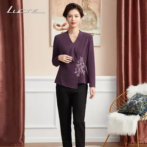 lucre喜婆婆婚宴礼服套装婚庆喜妈妈婆婆服装订婚两件套冬季新款