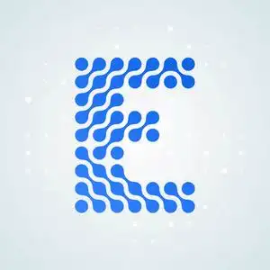 矢量平字母 e 符号在未来的蓝点线液体字体时髦数字设计照片