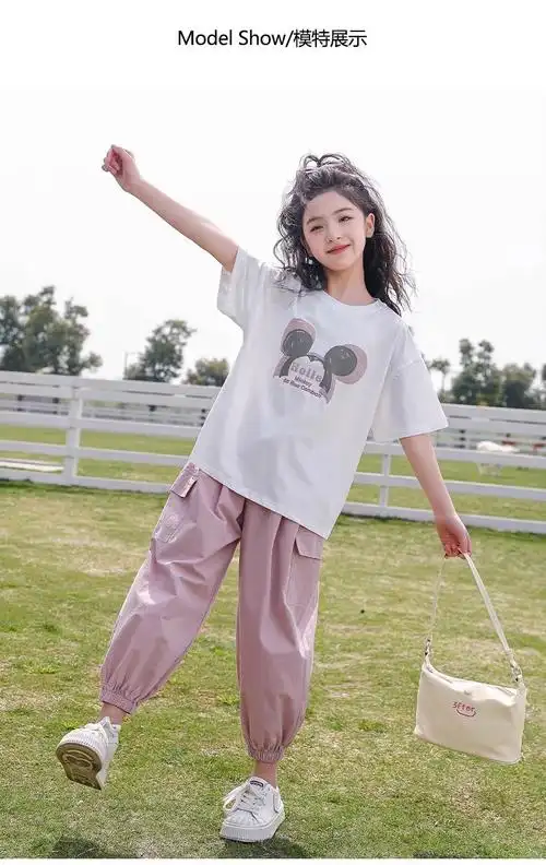 女童夏季套装2024新款洋气女孩两件套卡通百搭短袖女大童t恤洋气 - 17